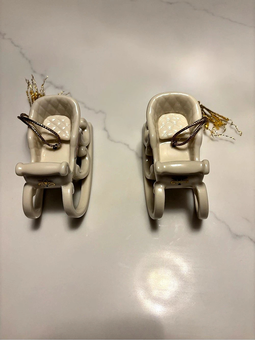 Lenox Porcelain Sleigh Ornament Set of 2 White & Gold